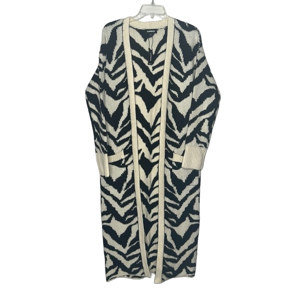 Express zebra long sweater duster cardigan size xsmall - Picture 7 of 10